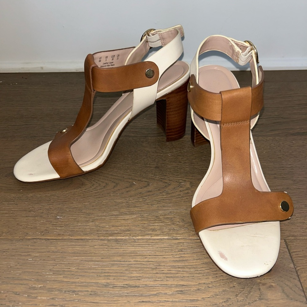 Preston & York Tan and Cream Heeled Sandals